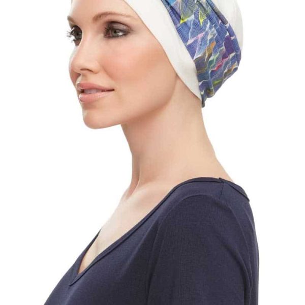 softie accent headband by jon renau is worn over turbans for cancer patients and alopecia